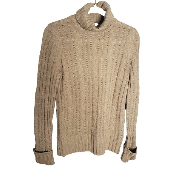 Express Sweaters - Express NWT Woman Size L Camel Gold Sparkle Turtleneck Cable Knit Cuffed Sleeve